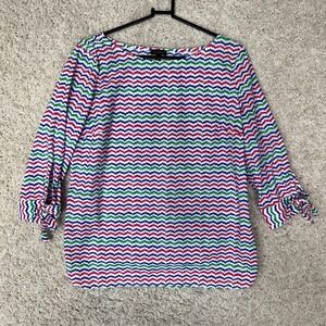Talbots Chevron Print Popover Blouse Top Womens Small Colorful Resort Beach
